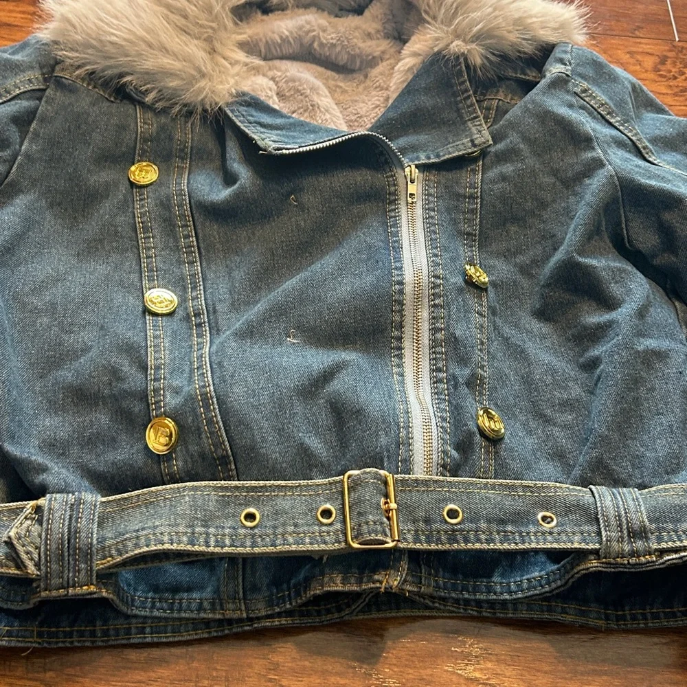 Women's Faux Collar Denim Jacket Penny lane style   size XL - Picture 10 of 12